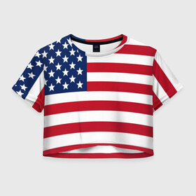 Женская футболка Cropp-top с принтом USA в Петрозаводске, 100% полиэстер | круглая горловина, длина футболки до линии талии, рукава с отворотами | usa | абстракция | америка | американский | герб | звезды | краска | символика сша | страны | сша | флаг | штаты