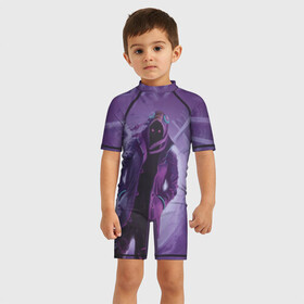 Детский купальный костюм 3D с принтом Purple в Петрозаводске, Полиэстер 85%, Спандекс 15% | застежка на молнии на спине | brawl stars | jessie | leon | spike | бравл старс | джесси | леон | спайк
