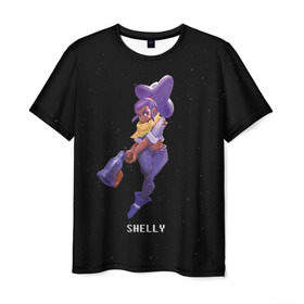Мужская футболка 3D с принтом Shelly в Петрозаводске, 100% полиэфир | прямой крой, круглый вырез горловины, длина до линии бедер | brawl stars | jessie | leon | spike | бравл старс | джесси | леон | спайк