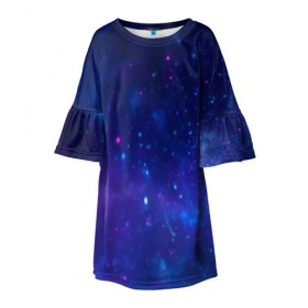 Детское платье 3D с принтом Космос в Петрозаводске, 100% полиэстер | прямой силуэт, чуть расширенный к низу. Круглая горловина, на рукавах — воланы | Тематика изображения на принте: galaxy | nebula | space | star | абстракция | вселенная | галактика | звезда | звезды | космический | планеты