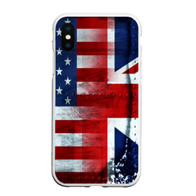 Чехол для iPhone XS Max матовый с принтом Англия&Америка в Петрозаводске, Силикон | Область печати: задняя сторона чехла, без боковых панелей | usa | абстракция | америка | американский | герб | звезды | краска | символика сша | страны | сша | флаг | штаты