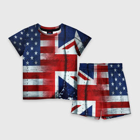 Детский костюм с шортами 3D с принтом Англия Америка в Петрозаводске,  |  | usa | абстракция | америка | американский | герб | звезды | краска | символика сша | страны | сша | флаг | штаты