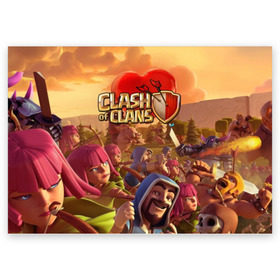 Поздравительная открытка с принтом Clash of Clans в Петрозаводске, 100% бумага | плотность бумаги 280 г/м2, матовая, на обратной стороне линовка и место для марки
 | base | clan wars | coc | hall | hog rider | royale | town | trap | база | гоблин | золото | клеш оф кленс | кок | крепость | кристаллы | трофей | эликсир