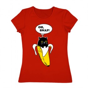 Женская футболка хлопок с принтом Oh, snap! в Петрозаводске, 100% хлопок | прямой крой, круглый вырез горловины, длина до линии бедер, слегка спущенное плечо | banana | cat | kitten | банан | кот | котенок | кошка