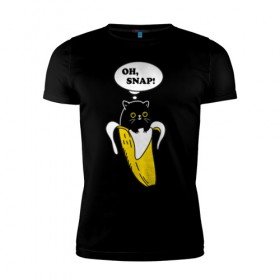 Мужская футболка премиум с принтом Oh, snap! в Петрозаводске, 92% хлопок, 8% лайкра | приталенный силуэт, круглый вырез ворота, длина до линии бедра, короткий рукав | banana | cat | kitten | банан | кот | котенок | кошка