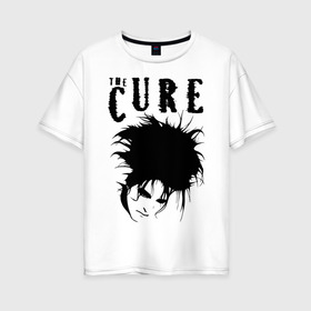 Женская футболка хлопок Oversize с принтом The Cure в Петрозаводске, 100% хлопок | свободный крой, круглый ворот, спущенный рукав, длина до линии бедер
 | cure | robert james smith | the cure | готик рок | группы | музыка | постпанк | роберт смит | рок