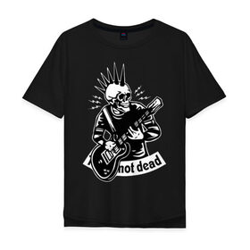 Мужская футболка хлопок Oversize с принтом Punks not dead в Петрозаводске, 100% хлопок | свободный крой, круглый ворот, “спинка” длиннее передней части | guitar | motto | music | punk | rock | skull | гитара | девиз | музыка | панк | рок | череп