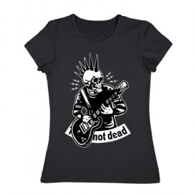 Женская футболка хлопок с принтом Punk`s not dead в Петрозаводске, 100% хлопок | прямой крой, круглый вырез горловины, длина до линии бедер, слегка спущенное плечо | guitar | motto | music | punk | rock | skull | гитара | девиз | музыка | панк | рок | череп