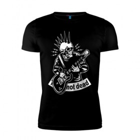Мужская футболка премиум с принтом Punk`s not dead в Петрозаводске, 92% хлопок, 8% лайкра | приталенный силуэт, круглый вырез ворота, длина до линии бедра, короткий рукав | guitar | motto | music | punk | rock | skull | гитара | девиз | музыка | панк | рок | череп