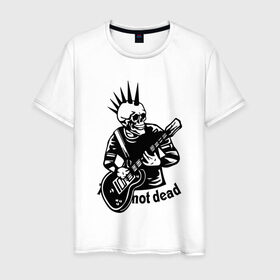 Мужская футболка хлопок с принтом Punk`s not dead в Петрозаводске, 100% хлопок | прямой крой, круглый вырез горловины, длина до линии бедер, слегка спущенное плечо. | Тематика изображения на принте: guitar | motto | music | punk | rock | skull | гитара | девиз | музыка | панк | рок | череп