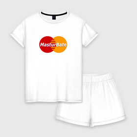 Женская пижама с шортиками хлопок с принтом MasturBate в Петрозаводске, 100% хлопок | футболка прямого кроя, шорты свободные с широкой мягкой резинкой | mastercard | принт | принт на футболке | футболка с принтом