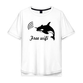 Мужская футболка хлопок Oversize с принтом Free wifi в Петрозаводске, 100% хлопок | свободный крой, круглый ворот, “спинка” длиннее передней части | free wifi | wifi | бесплатный вайфай | беспроводной доступ | вай фай | интернет | касатка | общение