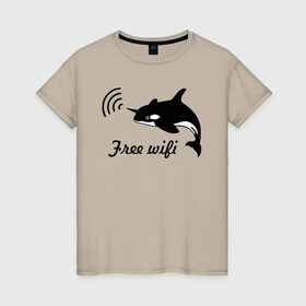 Женская футболка хлопок с принтом Free wifi в Петрозаводске, 100% хлопок | прямой крой, круглый вырез горловины, длина до линии бедер, слегка спущенное плечо | free wifi | wifi | бесплатный вайфай | беспроводной доступ | вай фай | интернет | касатка | общение