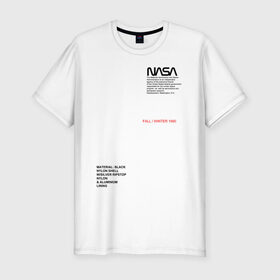 Мужская футболка премиум с принтом NASA в Петрозаводске, 92% хлопок, 8% лайкра | приталенный силуэт, круглый вырез ворота, длина до линии бедра, короткий рукав | galaxy | nasa | space | space company | star | астрономия | галактика | звезды | космическая компания | космос | наса