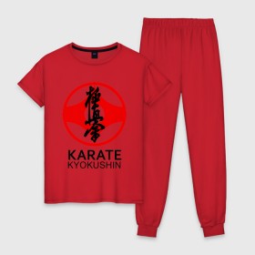 Женская пижама хлопок с принтом Karate Kyokushin в Петрозаводске, 100% хлопок | брюки и футболка прямого кроя, без карманов, на брюках мягкая резинка на поясе и по низу штанин | box | boxing | bruce lee | champion | dragon | fight | fighter | judo | muay thai | team | tiger | ufc | али | боевые | боец | бой | бокс | боксер | борьба | брюс ли | воин | дзюдо | дракон | единоборства | искусство | карате | контакт | кулак | лев
