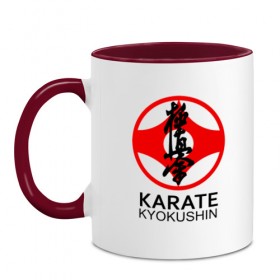 Кружка двухцветная с принтом Karate Kyokushin в Петрозаводске, керамика | объем — 330 мл, диаметр — 80 мм. Цветная ручка и кайма сверху, в некоторых цветах — вся внутренняя часть | Тематика изображения на принте: box | boxing | bruce lee | champion | dragon | fight | fighter | judo | muay thai | team | tiger | ufc | али | боевые | боец | бой | бокс | боксер | борьба | брюс ли | воин | дзюдо | дракон | единоборства | искусство | карате | контакт | кулак | лев