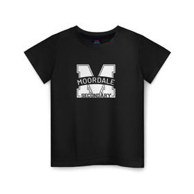 Детская футболка хлопок с принтом Moordale School в Петрозаводске, 100% хлопок | круглый вырез горловины, полуприлегающий силуэт, длина до линии бедер | moordale | moordale school | moordale secondary | половое воспитание