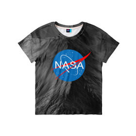 Детская футболка 3D с принтом NASA в Петрозаводске, 100% гипоаллергенный полиэфир | прямой крой, круглый вырез горловины, длина до линии бедер, чуть спущенное плечо, ткань немного тянется | Тематика изображения на принте: galaxy | nasa | space | space company | star | астрономия | галактика | звезды | космическая компания | космос | наса