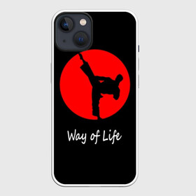 Чехол для iPhone 13 с принтом Каратэ в Петрозаводске,  |  | eastern | emblem | fighter | font | image | inscri | japanese | karate | kick | life | man | martial arts | red | silhouette | sport | sun | text | wrestling | боец | борьба | единоборства | жизни | каратэ | красное | мужчина | надпись | образ | силуэт | 