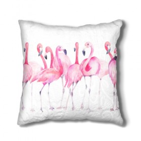 Подушка 3D с принтом Фламинго в Петрозаводске, наволочка – 100% полиэстер, наполнитель – холлофайбер (легкий наполнитель, не вызывает аллергию). | состоит из подушки и наволочки. Наволочка на молнии, легко снимается для стирки | art | birds | flamingo | flock | illustration | pink | summer | watercolor | акварель | иллюстрация | искусство | лето | птицы | розовый | стая | фламинго