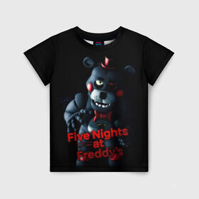 Детская футболка 3D с принтом Five Nights At Freddys в Петрозаводске, 100% гипоаллергенный полиэфир | прямой крой, круглый вырез горловины, длина до линии бедер, чуть спущенное плечо, ткань немного тянется | five nights at freddys | foxy | аниматроники | игра | компьютерная игра | робот | фокси | фредди | фреди | чика