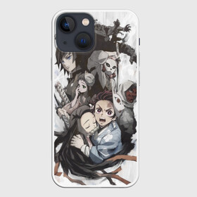 Чехол для iPhone 13 mini с принтом Kimetsu no Yaiba на сером в Петрозаводске,  |  | blade | blade of demon | demon | demon slayer | kimetsu | kimetsu no yaiba | slayer | yaiba | клинок | клинок рассекающий демонов | рассекающий демонов