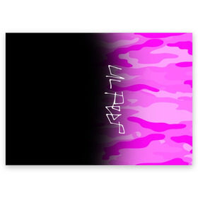 Поздравительная открытка с принтом LIL PEEP в Петрозаводске, 100% бумага | плотность бумаги 280 г/м2, матовая, на обратной стороне линовка и место для марки
 | camo | lil peep | lil prince | logo | military | music | pink | rap | зарубежная музыка | зарубежные | камуфляж | лил пип | лого | маленький принц | милитари | музыка | реп | розовый