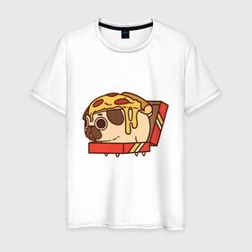 Мужская футболка хлопок с принтом Pizza Dog в Петрозаводске, 100% хлопок | прямой крой, круглый вырез горловины, длина до линии бедер, слегка спущенное плечо. | amimals | cook | dog | doggy | food | pizza | woof | боксер | бульдог | бультерьер | волк | гав | доберман | дог | долматинец | друг | еда | животные | йорк | кок | мопс | овчарка | пёс | песик | питомец | пицца | повар | пудель