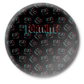 Значок с принтом FORTNITE x MARSHMELLO в Петрозаводске,  металл | круглая форма, металлическая застежка в виде булавки | dj | fortnite | glitch | marshmello | usa | америка | глитч | клубная музыка | маршмелло | музыка | музыкант | фортнайт