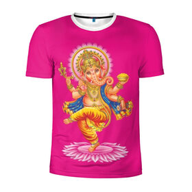 Мужская футболка 3D спортивная с принтом Ганеша в Петрозаводске, 100% полиэстер с улучшенными характеристиками | приталенный силуэт, круглая горловина, широкие плечи, сужается к линии бедра | character | deity | elephant | four | ganesh | god | gold | hands | head | hinduism | jewel | jewels | lord | ornament | pattern | well being | wisdom | благополучие | бог | божество | владыка | ганеша | голова | драгоценности | золото | индуизм | мудрост