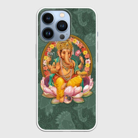 Чехол для iPhone 13 Pro с принтом Ганеша в Петрозаводске,  |  | ax | beads | character | elephant | god | gold | hands | head | holiday | jewels | lilies | lord | mouse | ornament | pattern | благополучие | бог | божество | бусы | владыка | ганеша | голова | драгоценности | золото | индуизм | лилии | много | мудрость 