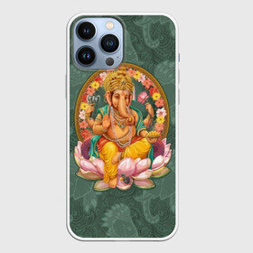 Чехол для iPhone 13 Pro Max с принтом Ганеша в Петрозаводске,  |  | ax | beads | character | elephant | god | gold | hands | head | holiday | jewels | lilies | lord | mouse | ornament | pattern | благополучие | бог | божество | бусы | владыка | ганеша | голова | драгоценности | золото | индуизм | лилии | много | мудрость 