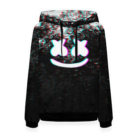 Женская толстовка 3D с принтом MARSHMELLO GLITCH в Петрозаводске, 100% полиэстер  | двухслойный капюшон со шнурком для регулировки, мягкие манжеты на рукавах и по низу толстовки, спереди карман-кенгуру с мягким внутренним слоем. | dj | glitch | marshmello | usa | америка | глитч | клубная музыка | маршмелло | музыка | музыкант