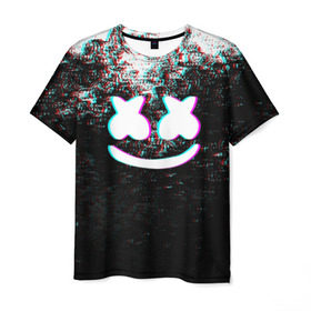 Мужская футболка 3D с принтом MARSHMELLO GLITCH в Петрозаводске, 100% полиэфир | прямой крой, круглый вырез горловины, длина до линии бедер | dj | glitch | marshmello | usa | америка | глитч | клубная музыка | маршмелло | музыка | музыкант