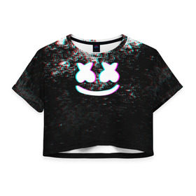 Женская футболка Cropp-top с принтом MARSHMELLO GLITCH в Петрозаводске, 100% полиэстер | круглая горловина, длина футболки до линии талии, рукава с отворотами | dj | glitch | marshmello | usa | америка | глитч | клубная музыка | маршмелло | музыка | музыкант