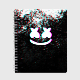 Тетрадь с принтом MARSHMELLO GLITCH МАРШМЕЛЛО НЕОН в Петрозаводске, 100% бумага | 48 листов, плотность листов — 60 г/м2, плотность картонной обложки — 250 г/м2. Листы скреплены сбоку удобной пружинной спиралью. Уголки страниц и обложки скругленные. Цвет линий — светло-серый
 | dj | glitch | marshmello | usa | америка | глитч | клубная музыка | маршмелло | музыка | музыкант