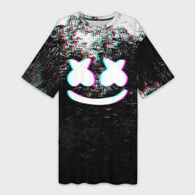 Платье-футболка 3D с принтом MARSHMELLO GLITCH   МАРШМЕЛЛО НЕОН в Петрозаводске,  |  | dj | glitch | marshmello | usa | америка | глитч | клубная музыка | маршмелло | музыка | музыкант