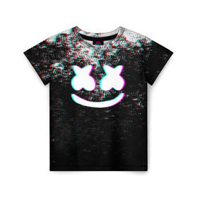 Детская футболка 3D с принтом MARSHMELLO GLITCH в Петрозаводске, 100% гипоаллергенный полиэфир | прямой крой, круглый вырез горловины, длина до линии бедер, чуть спущенное плечо, ткань немного тянется | dj | glitch | marshmello | usa | америка | глитч | клубная музыка | маршмелло | музыка | музыкант