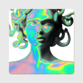 Магнит виниловый Квадрат с принтом Gorgon Medusa в Петрозаводске, полимерный материал с магнитным слоем | размер 9*9 см, закругленные углы | Тематика изображения на принте: gorgon medusa | бог | богиня | горгона медуза | змеи | змея | камень | необычно | статуя