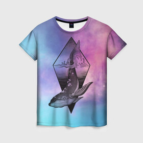 Женская футболка 3D с принтом космос в Петрозаводске, 100% полиэфир ( синтетическое хлопкоподобное полотно) | прямой крой, круглый вырез горловины, длина до линии бедер | астрономия | вселенная | галактика | графика | звезды | инопланетяне | кит | космос | нло