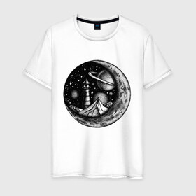 Мужская футболка хлопок с принтом космос в Петрозаводске, 100% хлопок | прямой крой, круглый вырез горловины, длина до линии бедер, слегка спущенное плечо. | астрономия | вселенная | галактика | графика | звезды | инопланетяне | космос | луна | нло