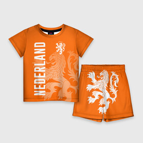 Детский костюм с шортами 3D с принтом Сборная Голландии в Петрозаводске,  |  | holland | nederland | netherlands | голландия | нидерланды | сборная голландии | сборная голландии по футболу | сборная нидерландов | форма | футбольные сборные | чемпионат
