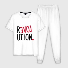 Мужская пижама хлопок с принтом Love Revolution в Петрозаводске, 100% хлопок | брюки и футболка прямого кроя, без карманов, на брюках мягкая резинка на поясе и по низу штанин
 | Тематика изображения на принте: 