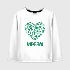 Детский лонгслив хлопок с принтом Vegan в Петрозаводске, 100% хлопок | круглый вырез горловины, полуприлегающий силуэт, длина до линии бедер | earth | green | greenpaece | nature | sport | vegan | world | yoga | веган | вегетарианец | гринпис | дерево | еда | животные | жизнь | здоровье | зеленый | йога | лес | любовь | мир | овощи | пища | планета | природа | растение