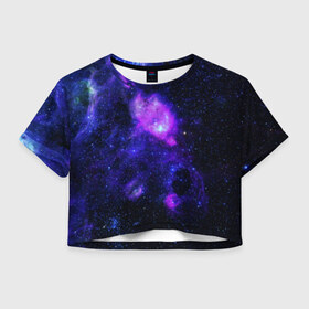 Женская футболка Cropp-top с принтом Космос в Петрозаводске, 100% полиэстер | круглая горловина, длина футболки до линии талии, рукава с отворотами | galaxy | nebula | space | star | абстракция | вселенная | галактика | звезда | звезды | космический | планеты