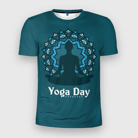 Мужская футболка 3D спортивная с принтом International Yoga Day в Петрозаводске, 100% полиэстер с улучшенными характеристиками | приталенный силуэт, круглая горловина, широкие плечи, сужается к линии бедра | 