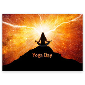 Поздравительная открытка с принтом International Yoga Day в Петрозаводске, 100% бумага | плотность бумаги 280 г/м2, матовая, на обратной стороне линовка и место для марки
 | Тематика изображения на принте: 21 июня | day | energy | girl | international | ju | lightning | lotus | meditation | mountain | pose | silhouette | sky | space | stars | universe | woman | yoga | yogi | вселенная | гора | девушка | день | женщина | звёзды | йог | йоги | космос | лотос 