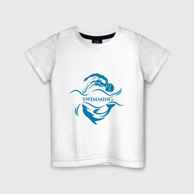 Детская футболка хлопок с принтом Плавание в Петрозаводске, 100% хлопок | круглый вырез горловины, полуприлегающий силуэт, длина до линии бедер | бассейн | вода | волна | дельфин | плавание | пловец