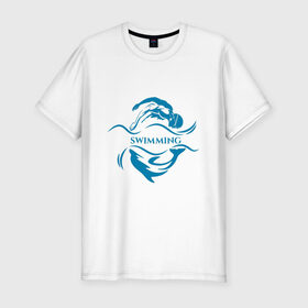 Мужская футболка премиум с принтом Плавание в Петрозаводске, 92% хлопок, 8% лайкра | приталенный силуэт, круглый вырез ворота, длина до линии бедра, короткий рукав | бассейн | вода | волна | дельфин | плавание | пловец