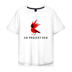 Мужская футболка хлопок Oversize с принтом CD RPOJECT RED в Петрозаводске, 100% хлопок | свободный крой, круглый ворот, “спинка” длиннее передней части | Тематика изображения на принте: 2019 | cd project red | cyberpunk 2077 | future | hack | night city | samurai | sci fi | андроиды | безумие | будущее | киберпанк 2077 | логотип | роботы | самураи | фантастика | цифры